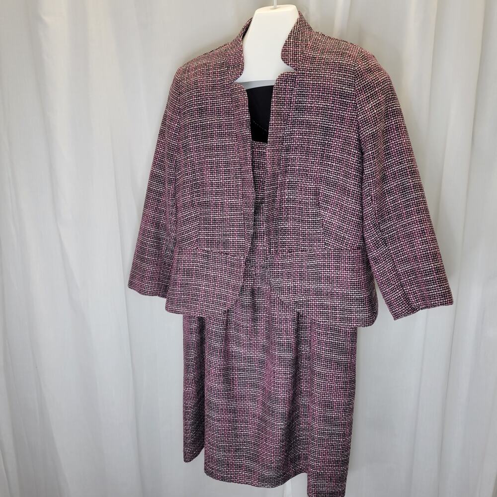 Aqua Tank Fit and Flare Dress and Matching Jacket Black Pink Tweed, L